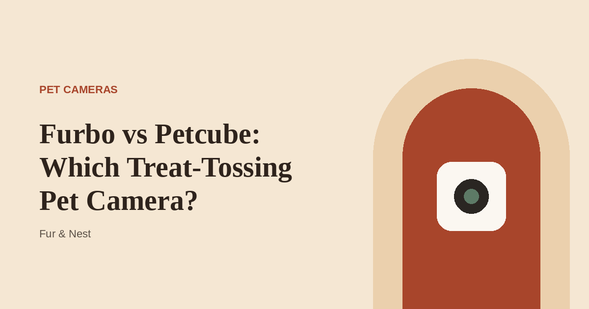 A treat-tossing pet camera on a living room shelf with a dog waiting on the rug below for a treat