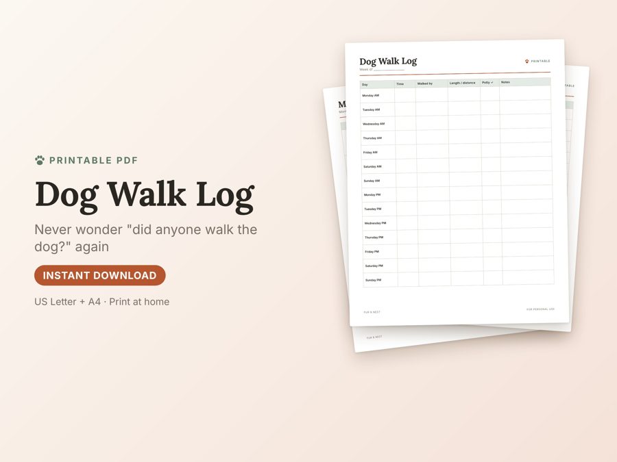 Dog Walk Log printable preview