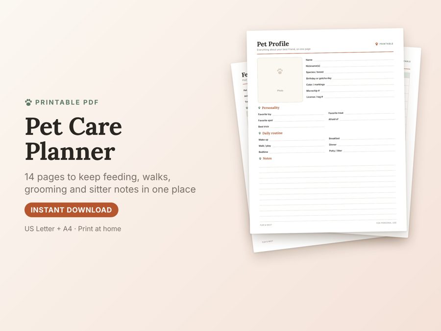 Pet Care Planner (14 pages) printable preview