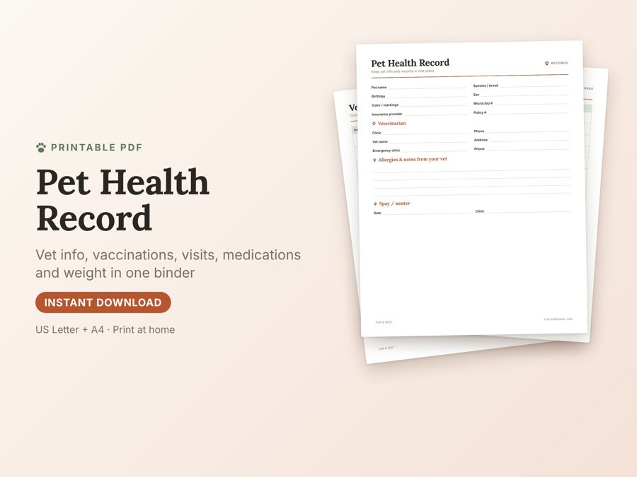 Pet Health & Vet Visit Record printable preview